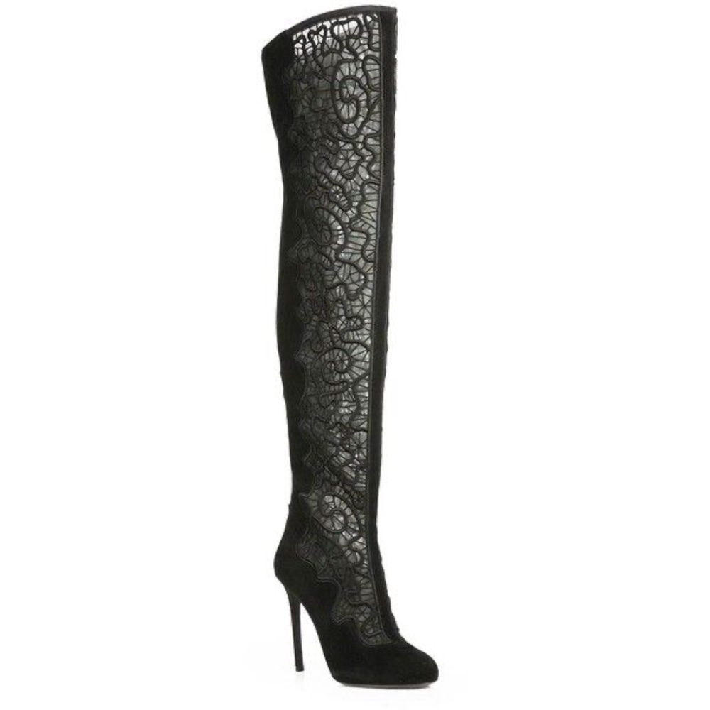 Nicholas Kirkwood Black Lace Over-the-Knee Boots